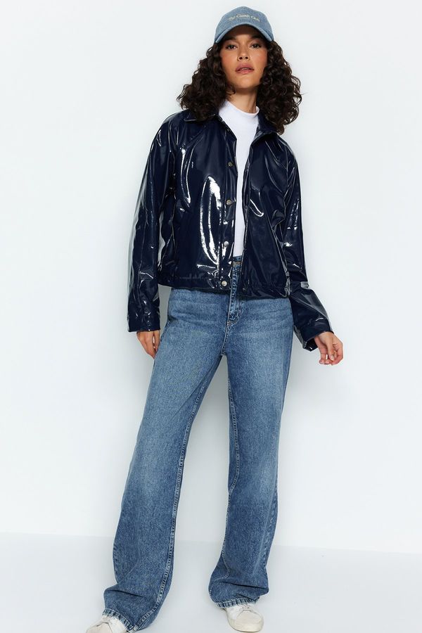 Trendyol Trendyol Navy Blue Shiny Jacket Coat
