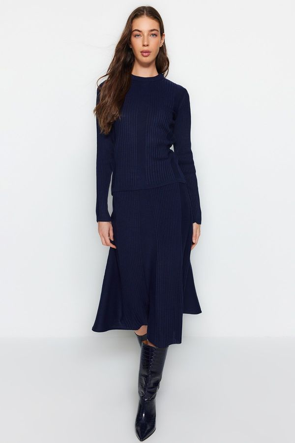 Trendyol Trendyol Navy Blue Skirt Ribbed Knitwear Two Piece Set