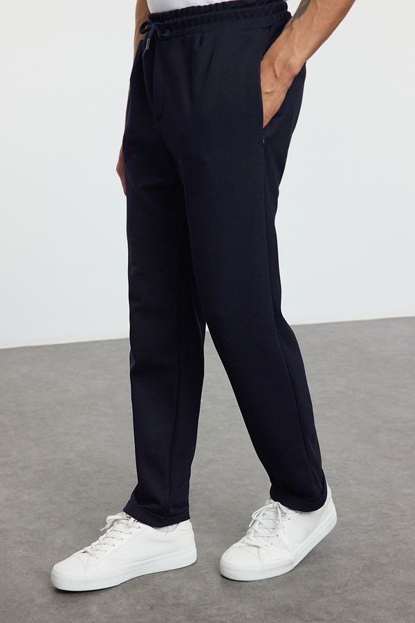 Trendyol Trendyol Navy Blue Slim Fit Elastic Waist Tied Knitted Casual Trousers