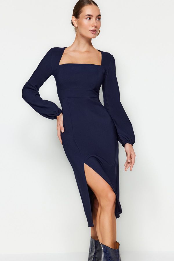 Trendyol Trendyol Navy Blue Slit Square Collar Woven Dress