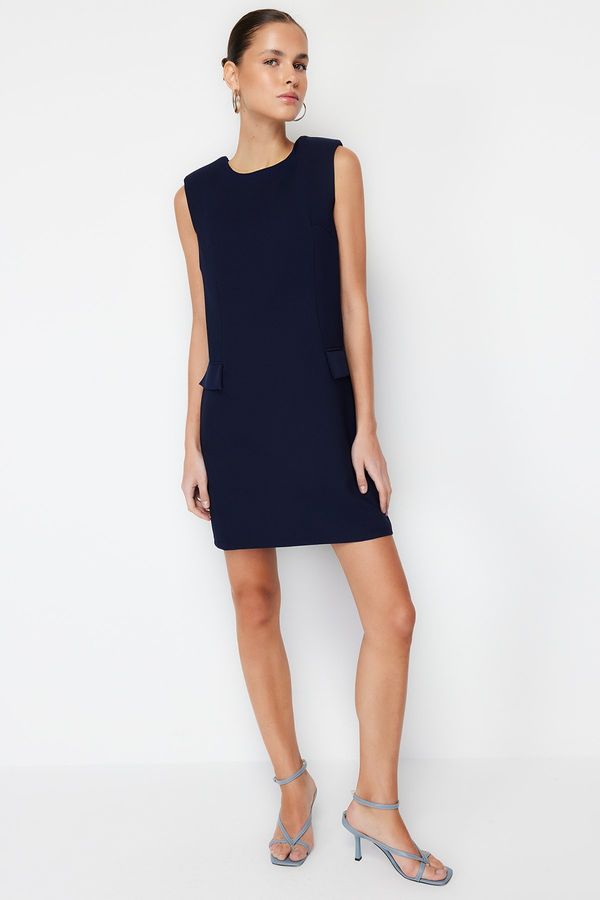 Trendyol Trendyol Navy Blue Straight Cut Padded Mini Woven Dress