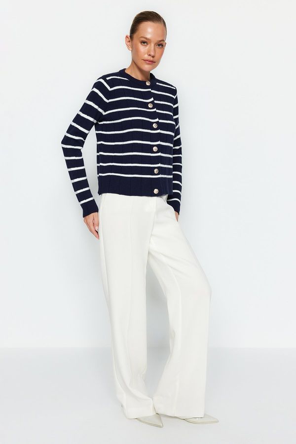 Trendyol Trendyol Navy Blue Striped Knitwear Cardigan