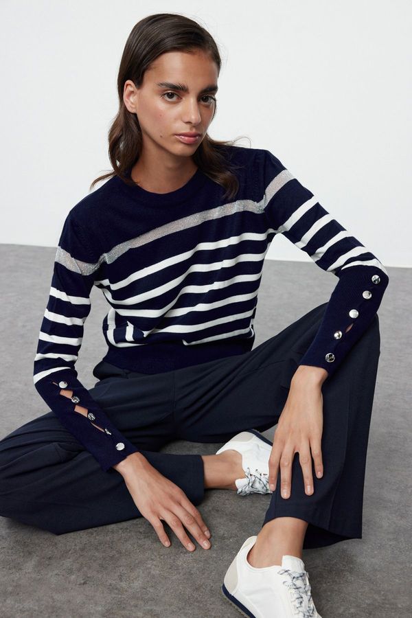 Trendyol Trendyol Navy Blue Striped Knitwear Sweater