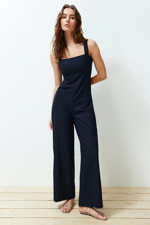 Trendyol Trendyol Navy Blue Striped Polyviscon Maxi Woven Jumpsuit