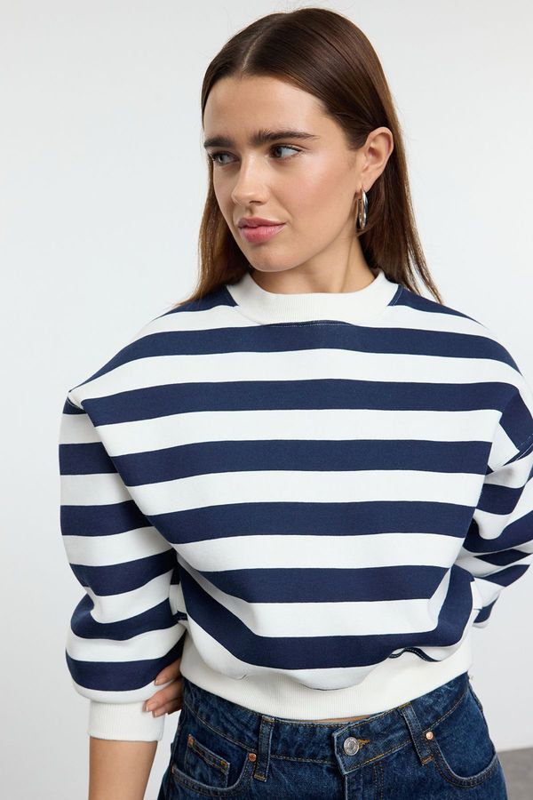 Trendyol Trendyol Navy Blue Striped Regular/Normal Pattern Knitted Sweatshirt