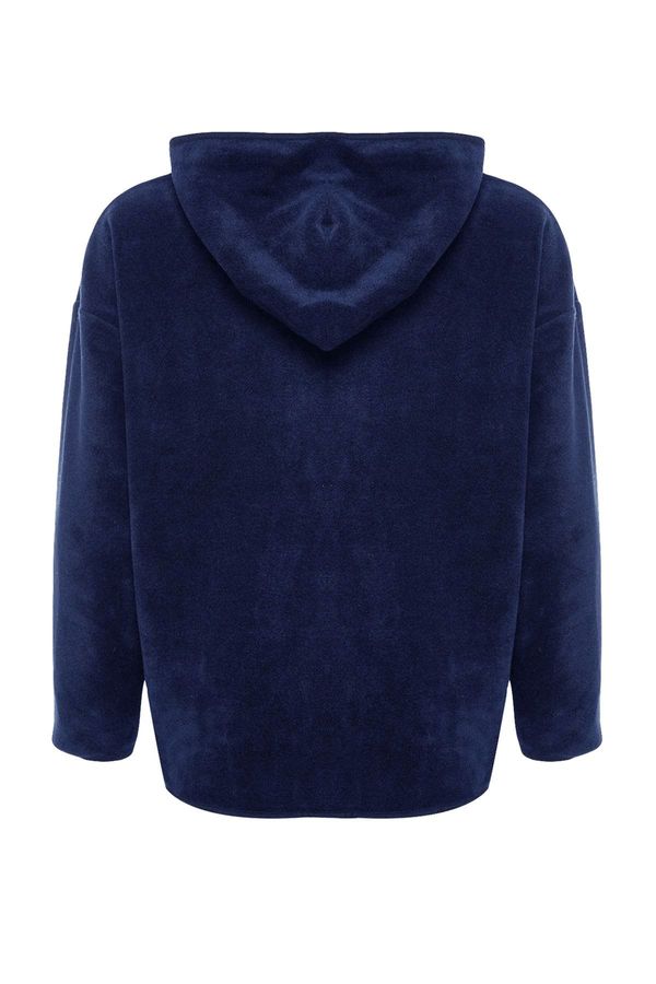 Trendyol Trendyol Navy Blue Thick Fleece Hooded and Zippered Oversized/Wide Knitted Sweatshirt