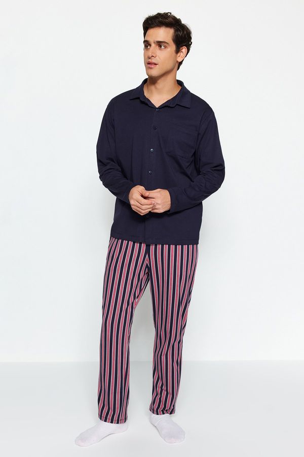 Trendyol Trendyol Navy Blue Underline Knitted Pajamas Set