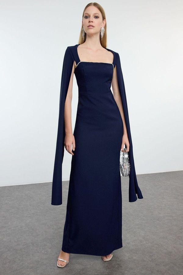 Trendyol Trendyol Navy Blue Unlined Woven Long Elegant Evening & Graduation Dress