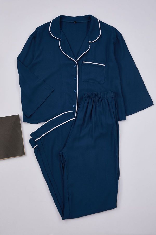 Trendyol Trendyol Navy Blue Viscose Woven Pajama Set