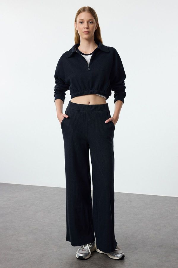 Trendyol Trendyol Navy Blue Wide Leg/Relaxed Fit Ribbed Knitted Sweatpants