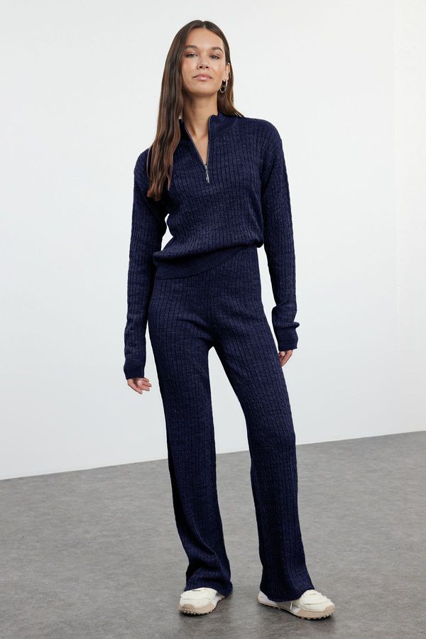 Trendyol Trendyol Navy Blue Zippered Sweater-Pants Knitwear Bottom-Top Set