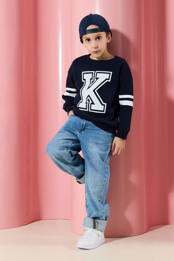 Trendyol Trendyol Navy Blue*001 Boy Printed School Cotton Knitted Sweatshirt