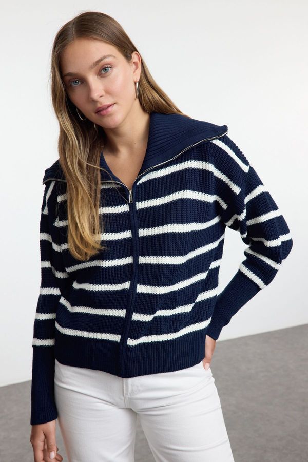 Trendyol Trendyol Navy Blue*001 Turn-down Collar Zippered Knitwear Cardigan