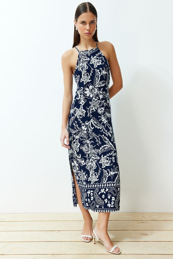 Trendyol Trendyol Navy Floral Straight Cut Viscose Maxi Woven Dress