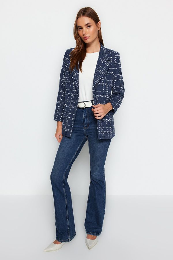 Trendyol Trendyol Navy Tweed Regular Woven Plaid Blazer Jacket