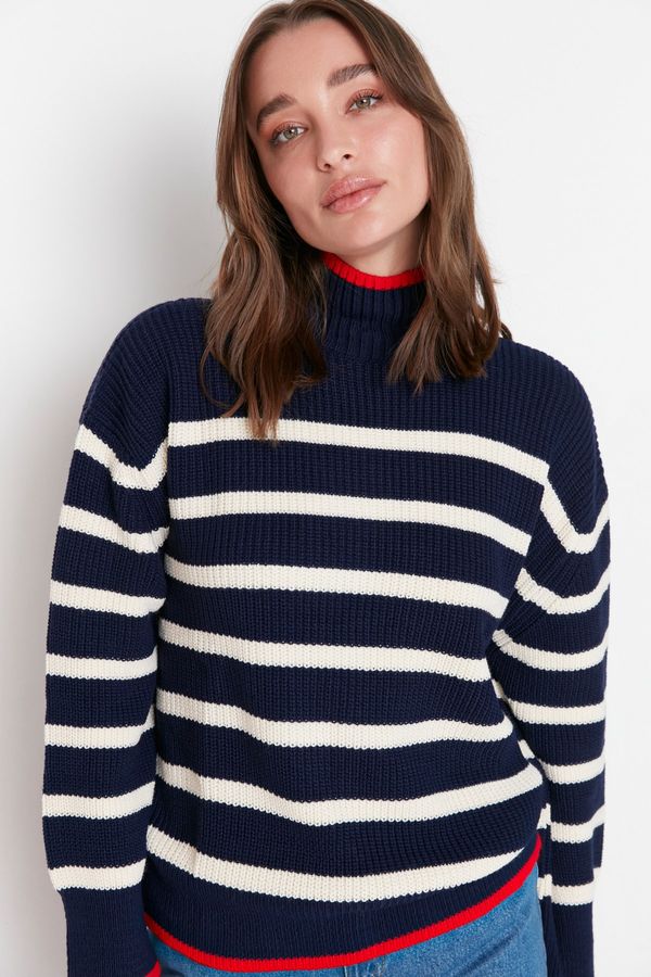 Trendyol Trendyol Navy Wide Pattern Striped Knitwear Sweater