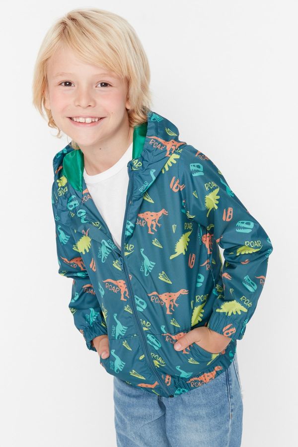Trendyol Trendyol Oil Boy Hoodie With Pocket Dinosaur Patterned Raincoat