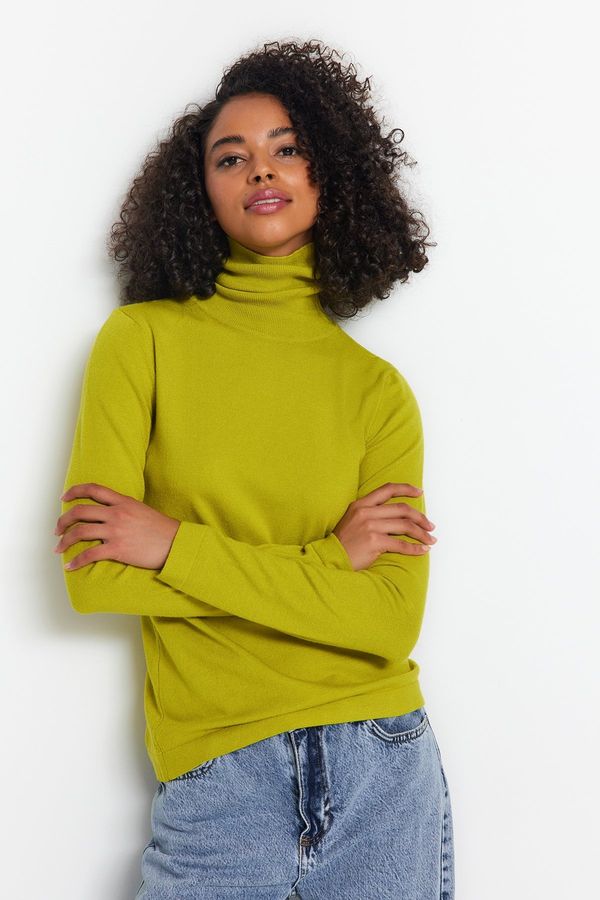 Trendyol Trendyol Oil Green Premium/Special Yarn High Neck Basic Knitwear Sweater