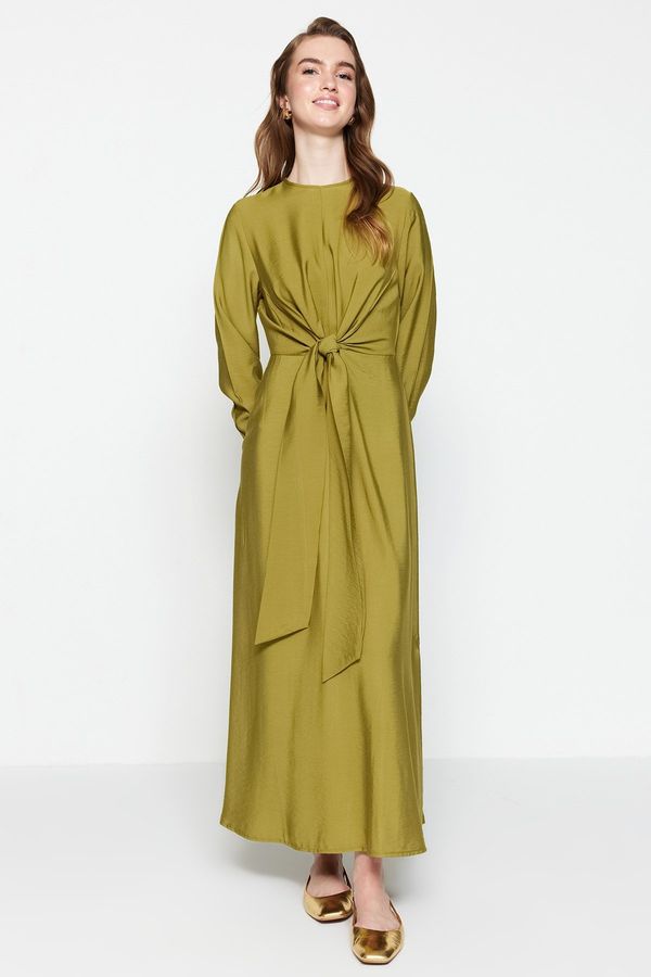 Trendyol Trendyol Oil Green Waist Tie Detail Woven Dress