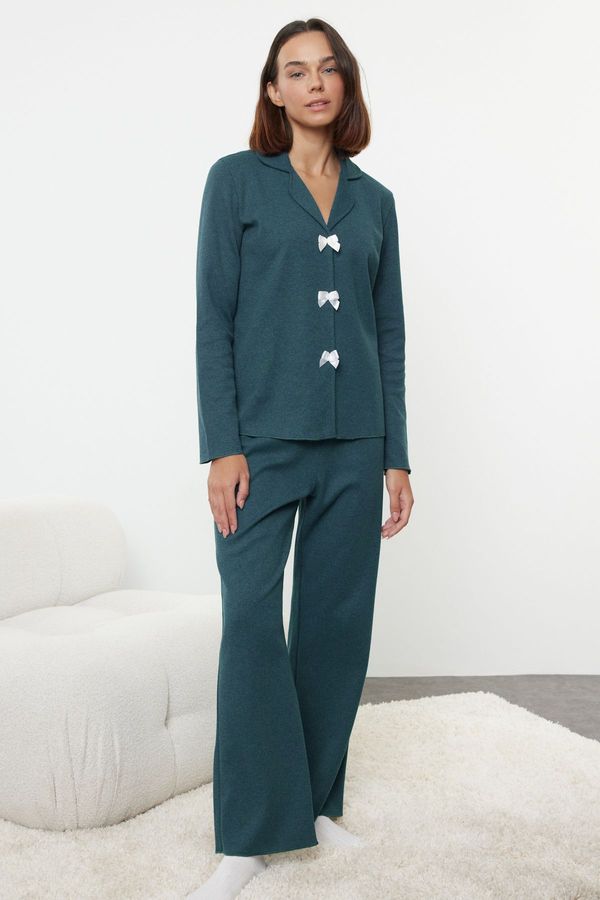 Trendyol Trendyol Oil Ribbon/Bow Waffle Fabric Knitted Pajama Set