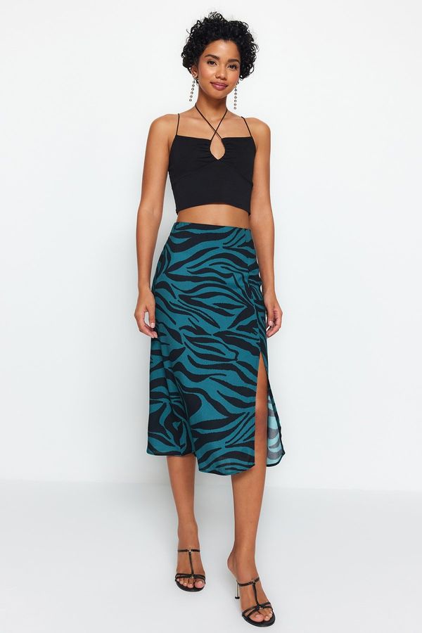 Trendyol Trendyol Oil Slit Viscose Fabric Animal Print Midi Skirt