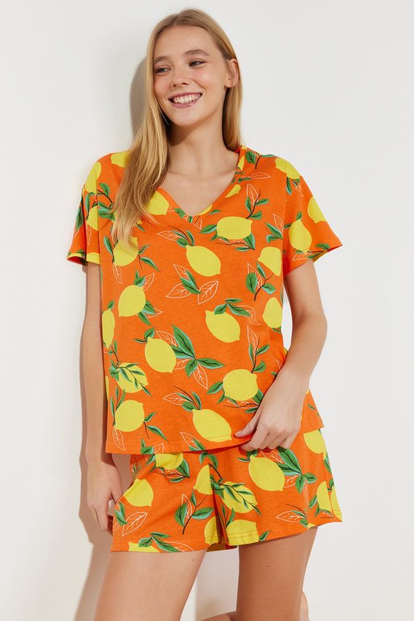 Trendyol Trendyol Orange 100% Cotton Fruit Patterned Knitted Pajama Set
