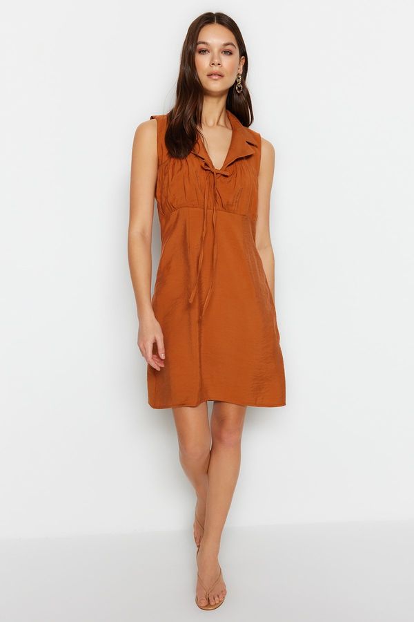 Trendyol Trendyol Orange A-Cut Jacket Collar Mini Woven Dress