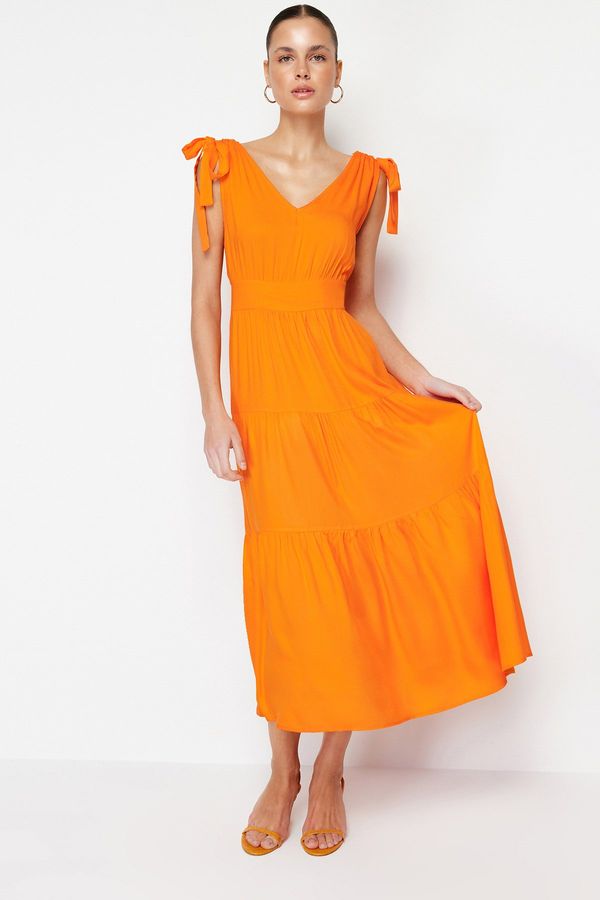 Trendyol Trendyol Orange A-line/Bell Form Flounce Maxi Woven Dress