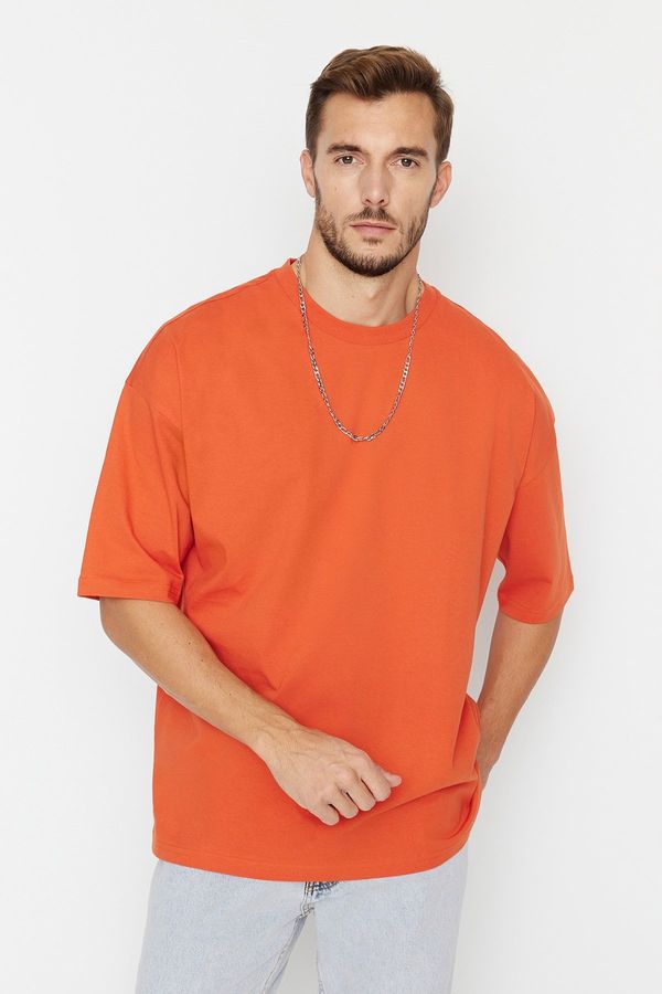 Trendyol Trendyol Orange Basic 100% Cotton Crew Neck Oversize/Wide Fit Short Sleeve T-Shirt