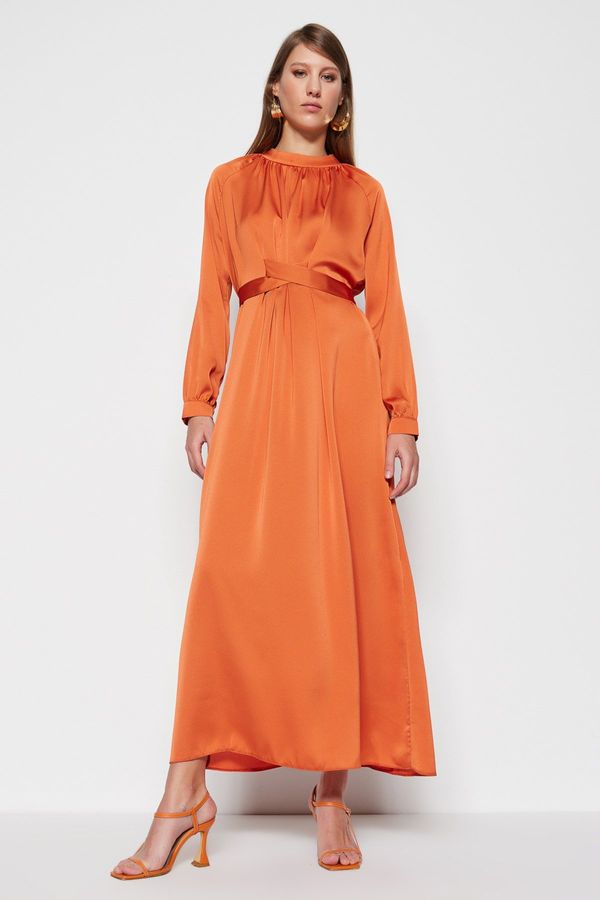 Trendyol Trendyol Orange Belted Waist Satin Evening Dress