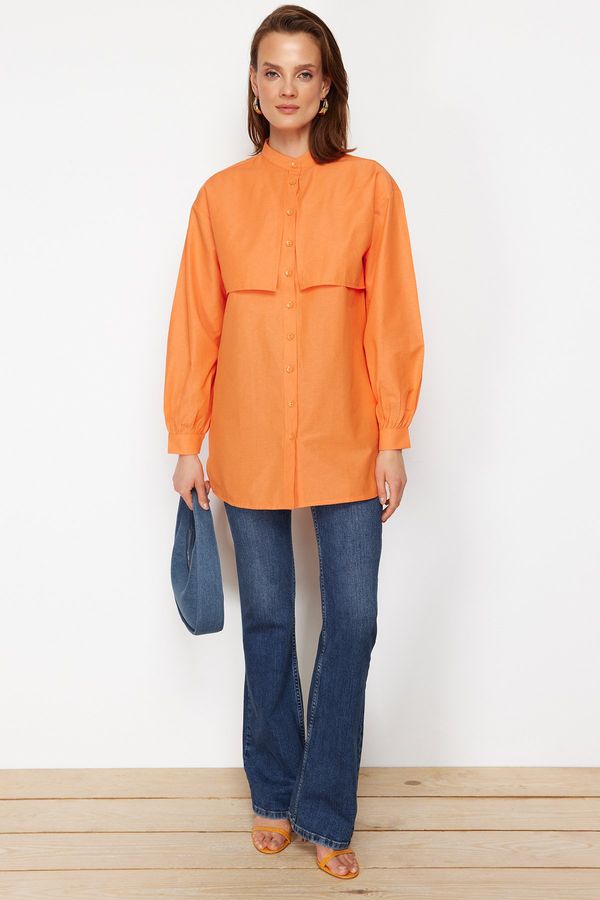 Trendyol Trendyol Orange Cotton Woven Shirt