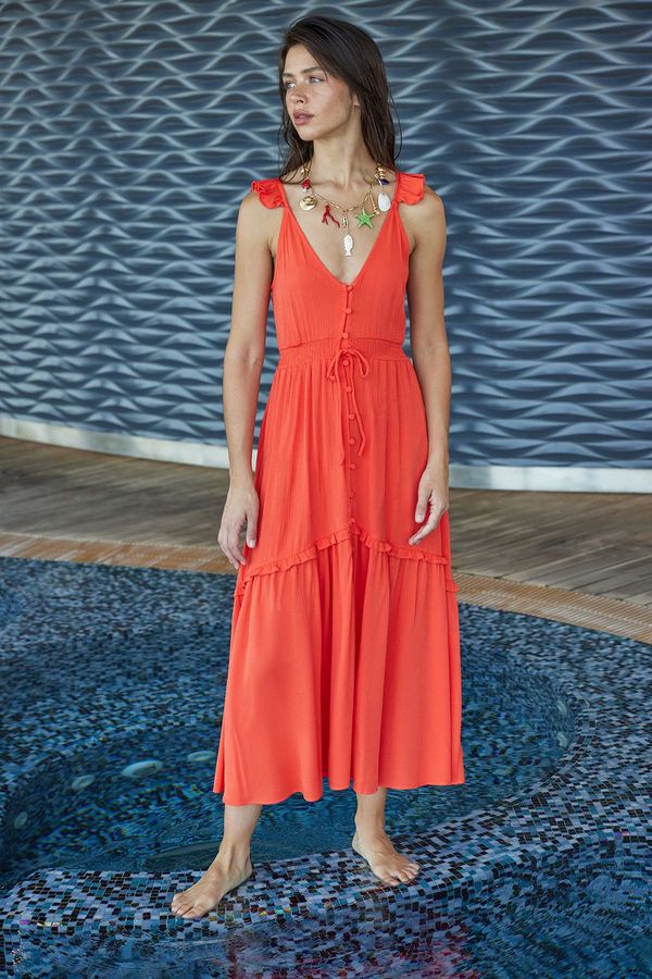 Trendyol Trendyol Orange Maxi Woven Frilly Beach Dress