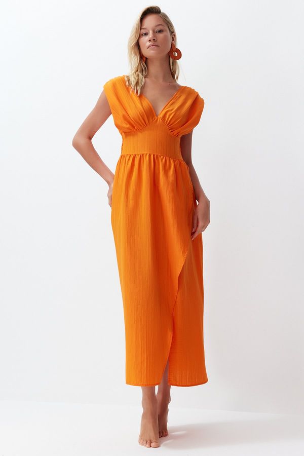 Trendyol Trendyol Orange Maxi Woven Slit Beach Dress