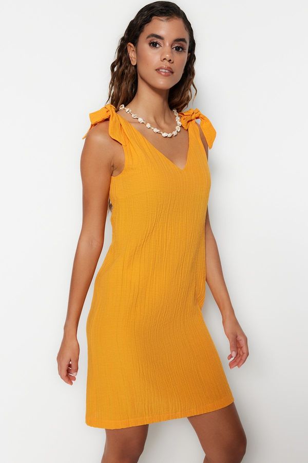 Trendyol Trendyol Orange Mini Woven Tie-Up Beach Dress