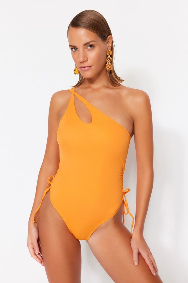 Trendyol Trendyol Orange One-Shoulder Decollete Regular Leg Swimsuit