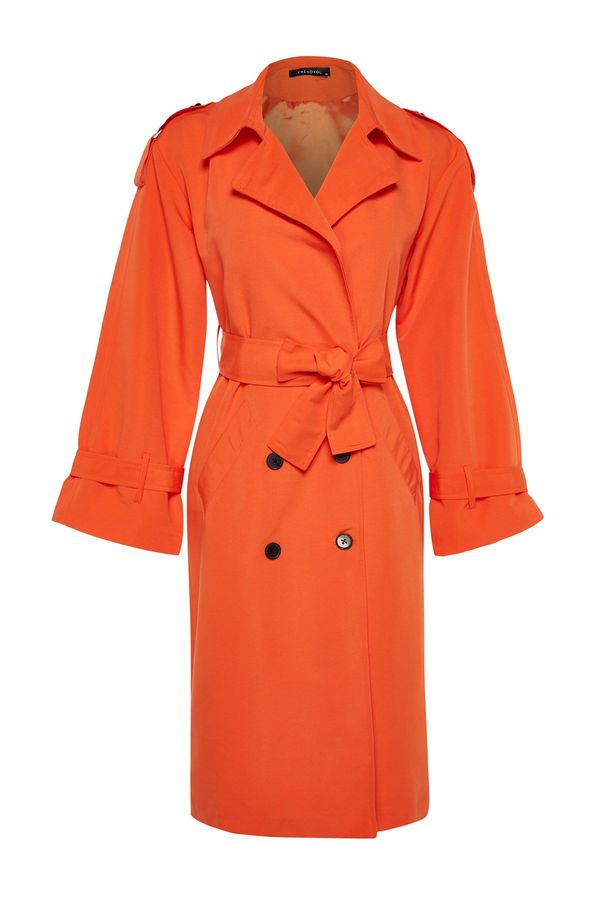 Trendyol Trendyol Orange Oversize Wide-Cut Belted Water-repellent Long Trench Coat