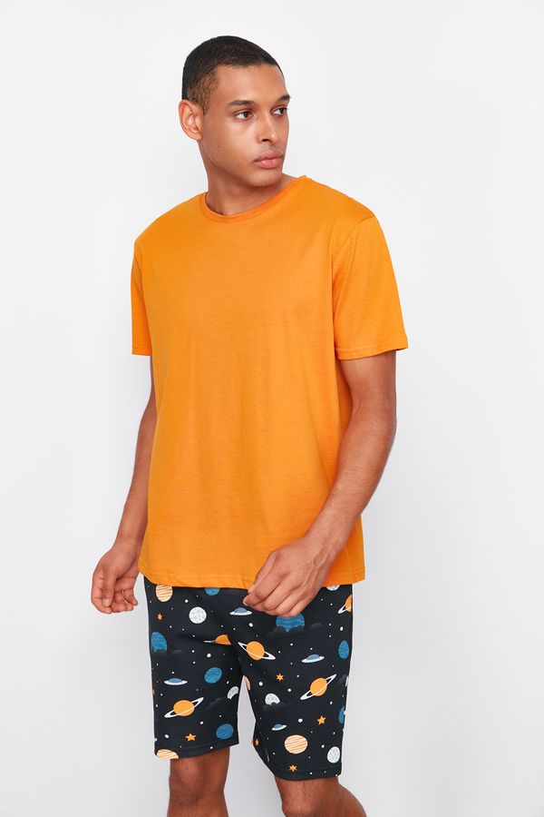Trendyol Trendyol Orange Regular Fit Printed Knitted Pajamas Set