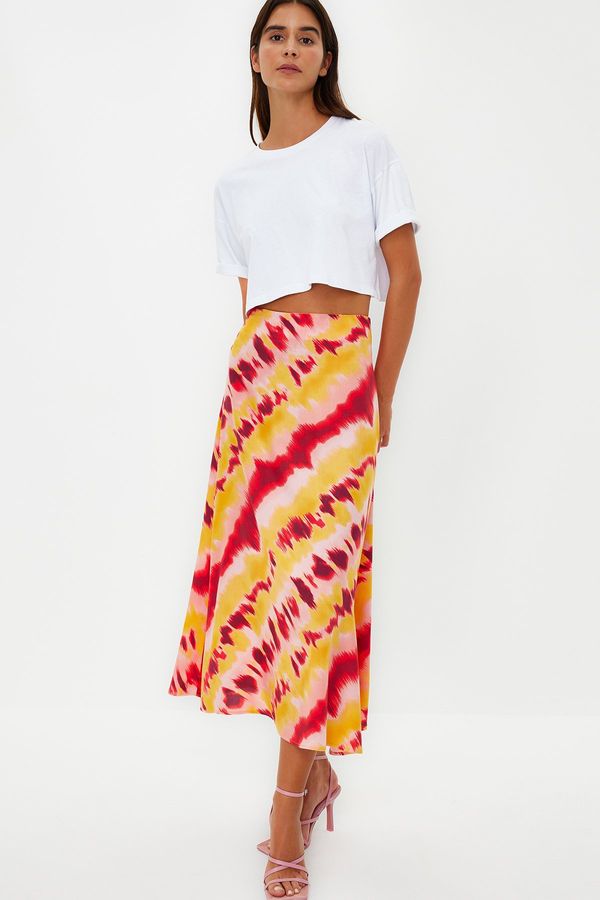 Trendyol Trendyol Orange Retro Patterned Viscose Fabric Midi Woven Skirt