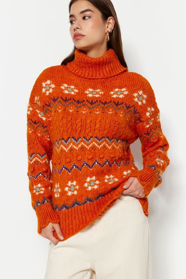 Trendyol Trendyol Orange Soft Textured Turtleneck Knitwear Sweater