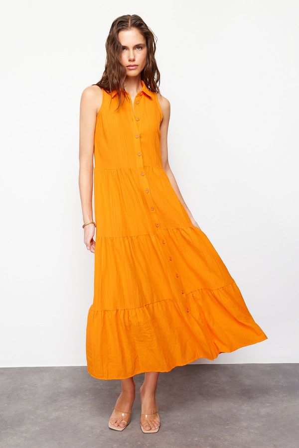 Trendyol Trendyol Orange Waist Opening Woven Maxi Shirt Dress
