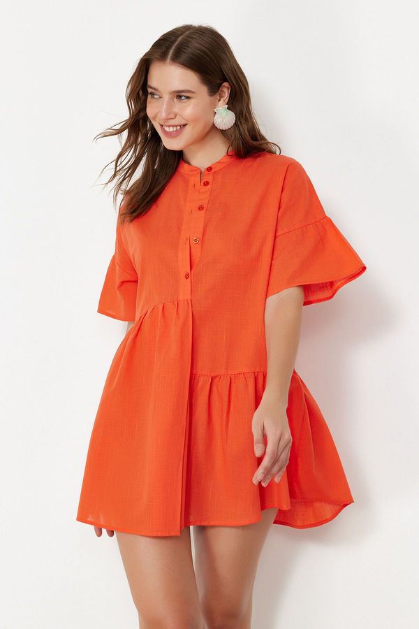 Trendyol Trendyol Orange Wide Fit Mini Woven Ruffle Beach Dress