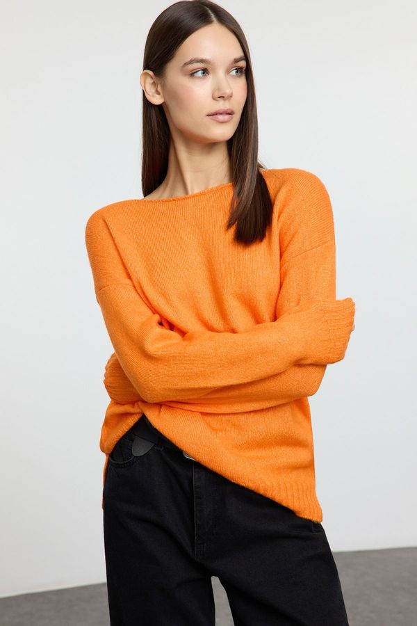 Trendyol Trendyol Orange Wool Boat Neck Basic Knit Sweater