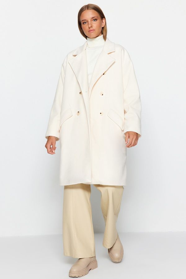 Trendyol Trendyol Oversized Ecru Wide Cut Long Stitched Coat