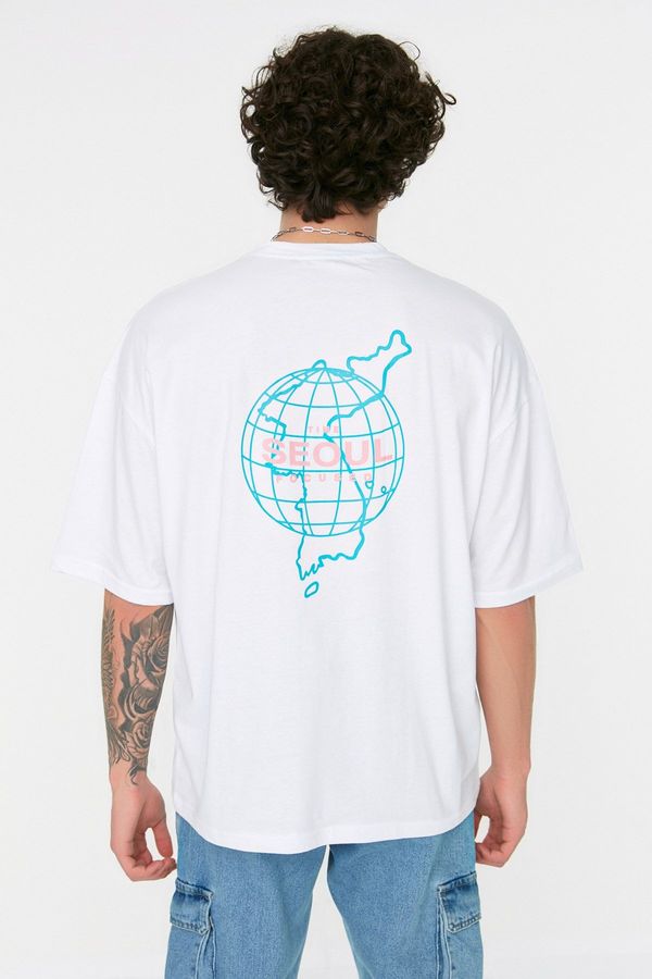 Trendyol Trendyol Oversize/Wide Cut Crew Neck Short Sleeve Far East Print 100% Cotton T-Shirt