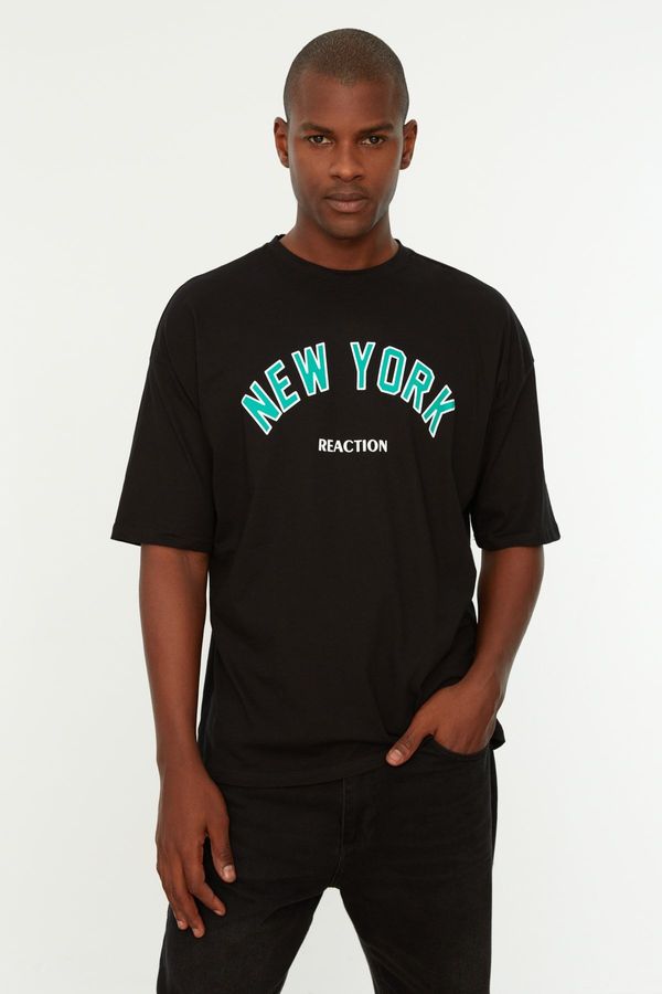 Trendyol Trendyol Oversize/Wide-Fit Crew Neck Short Sleeve New York Printed 1 Cotton T-Shirt