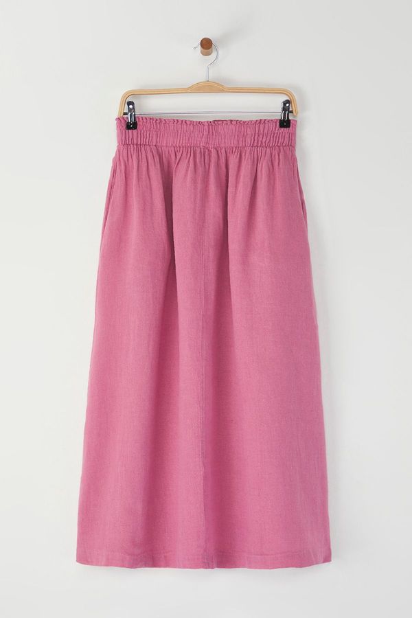 Trendyol Trendyol Pale Pink 100% Linen Elastic Waist Midi Skirt