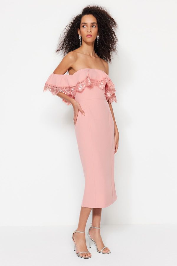 Trendyol Trendyol Pale Pink Body-fitting Woven Flounce Elegant Evening Dress