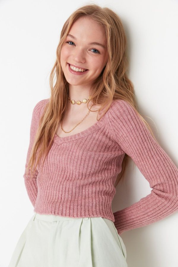 Trendyol Trendyol Pale Pink Crop Soft Textured Basic Knitwear Sweater
