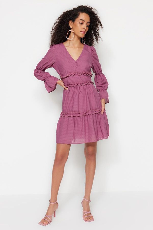 Trendyol Trendyol Pale Pink Waist Opening Mini Lined Fabric Feature Frilly Woven Dress