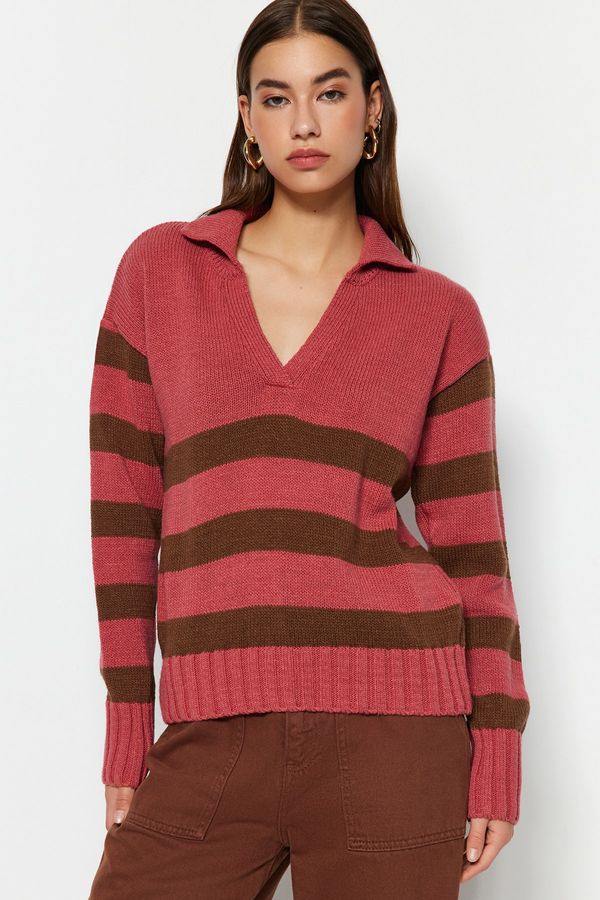 Trendyol Trendyol Pale Pink Wool Striped Knitwear Sweater
